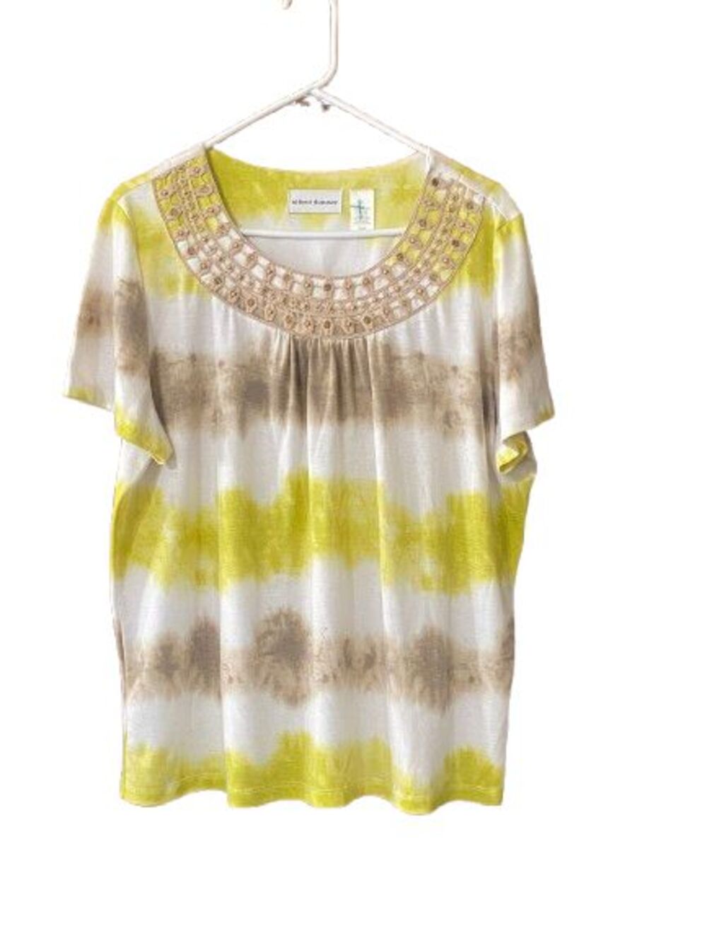 Alfred Dunner  Womens Size Large Short Sleeve Tie-Dye Crochet Beads